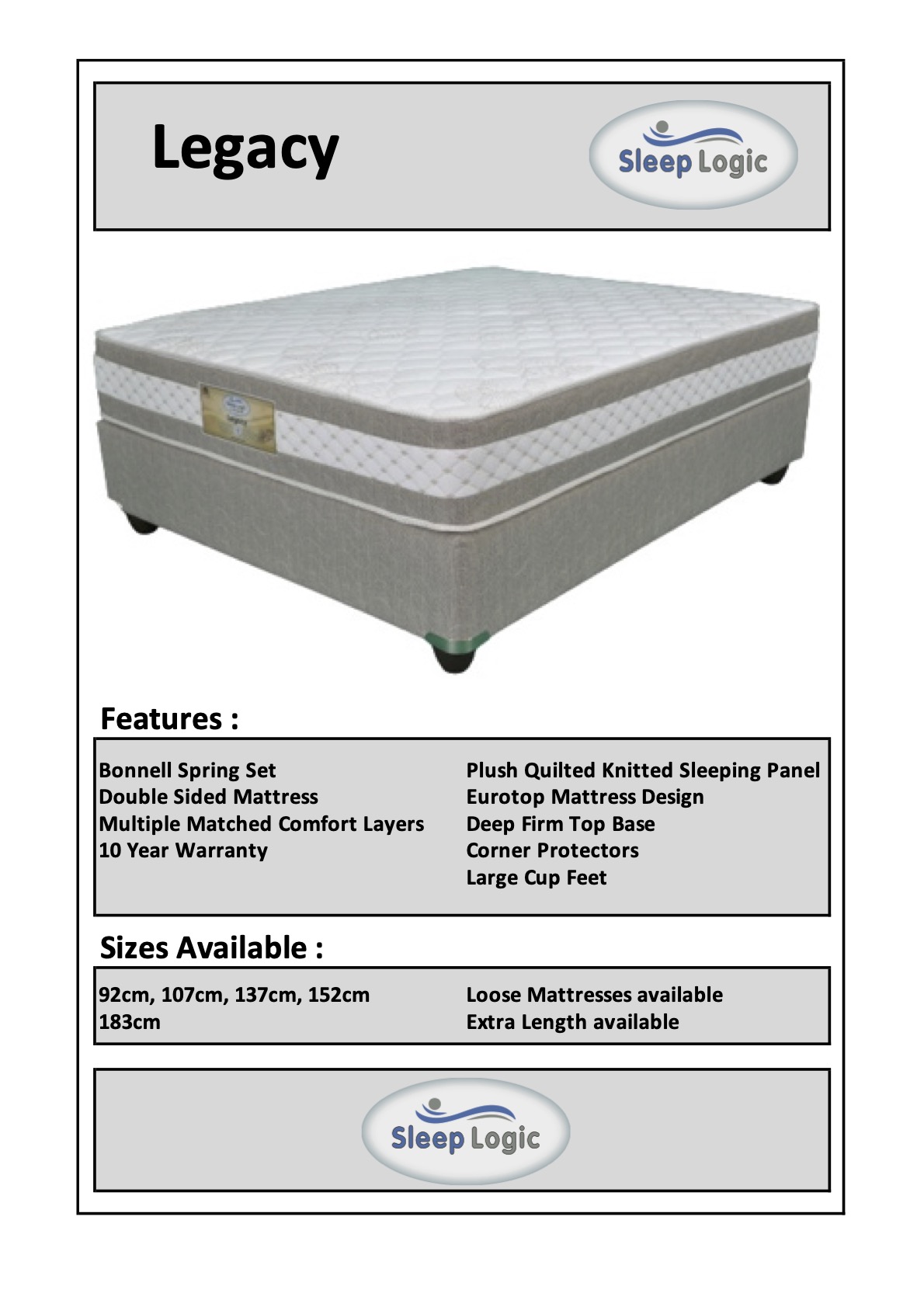 Furniture :: Beds & Mattresses :: Sleep Logic Bed - Legacy - Extra Length